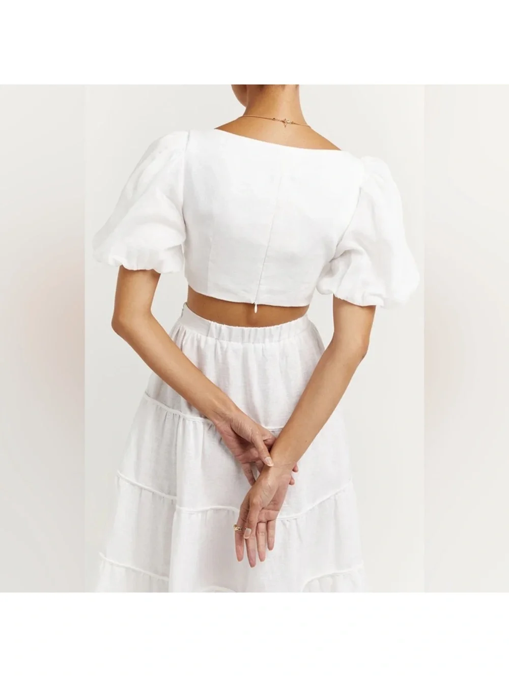 DISSH White Tiered Maxi Skirt with Crop Top Set - Picture 4 of 10